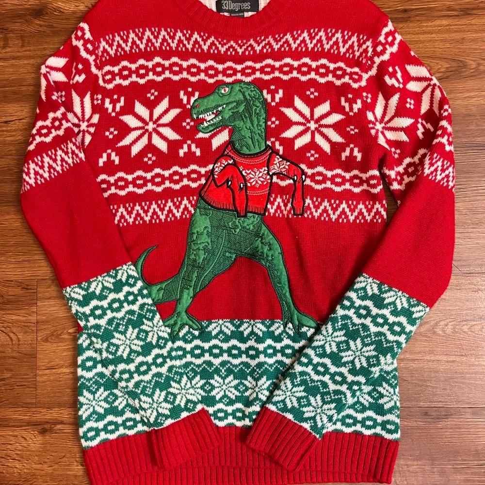 Ugly Christmas Sweater Funny Novelty T-Rex Dinosaur Small 33 Degrees